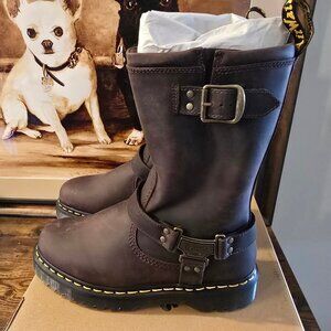 Dr. Martens Anistone Hi Leather Biker Boots Dark Brown Mens Size 9 US NEW
